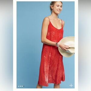Anthropologie Love Tanjane red semi sheer slip dress